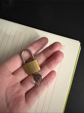 Small Brass Padlock with Keys - Gold Tone